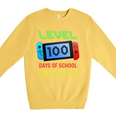 Level 100 Day Of School Unlocked Gaming Smarter Gamer Gift Premium Crewneck Sweatshirt