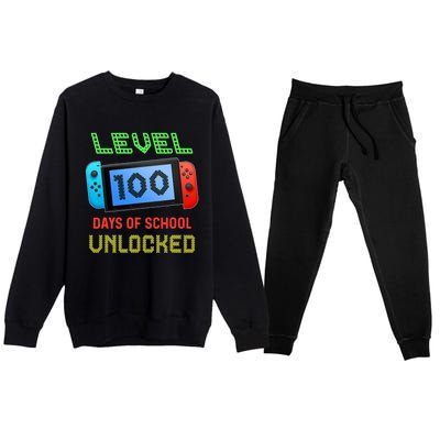 Level 100 Day Of School Unlocked Gaming Smarter Gamer Gift Premium Crewneck Sweatsuit Set