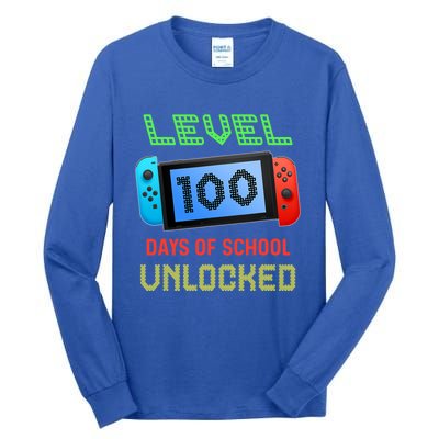 Level 100 Day Of School Unlocked Gaming Smarter Gamer Gift Tall Long Sleeve T-Shirt