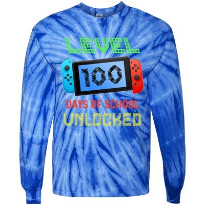 Level 100 Day Of School Unlocked Gaming Smarter Gamer Gift Tie-Dye Long Sleeve Shirt