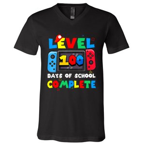 Level 100 Days Of School Complete Gamer Video Games V-Neck T-Shirt