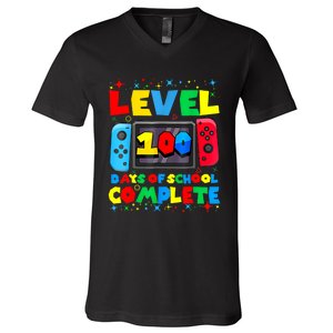 Level 100 Days Of School Complete Gamer Video Games Boy V-Neck T-Shirt