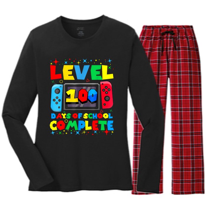 Level 100 Days Of School Complete Gamer Video Games Boy Women's Long Sleeve Flannel Pajama Set 