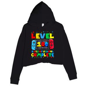 Level 100 Days Of School Complete Gamer Video Games Boy Crop Fleece Hoodie