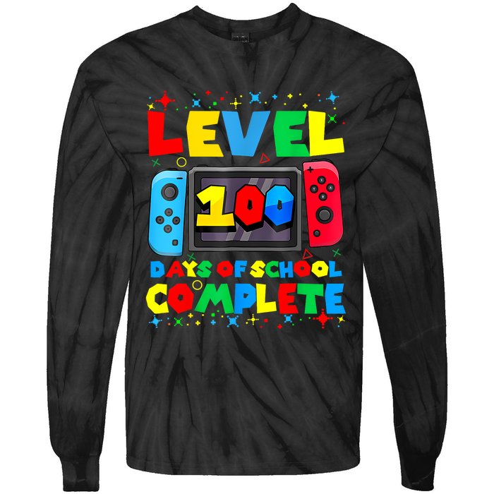 Level 100 Days Of School Complete Gamer Video Games Boy Tie-Dye Long Sleeve Shirt