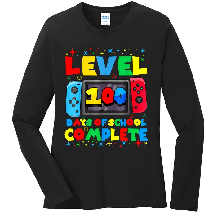 Level 100 Days Of School Complete Gamer Video Games Boy Ladies Long Sleeve Shirt