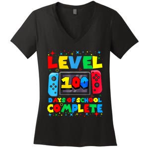 Level 100 Days Of School Complete Gamer Video Games Boy Women's V-Neck T-Shirt