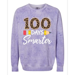 Leopard 100 Days Smarter Teacher Student 100th Day Of School Gift Colorblast Crewneck Sweatshirt