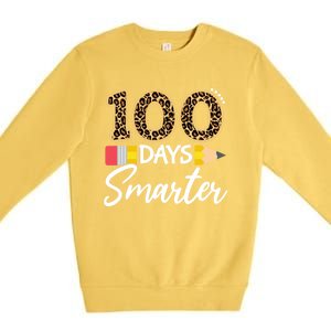 Leopard 100 Days Smarter Teacher Student 100th Day Of School Gift Premium Crewneck Sweatshirt