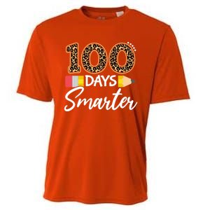 Leopard 100 Days Smarter Teacher Student 100th Day Of School Gift Cooling Performance Crew T-Shirt