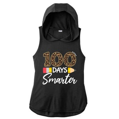 Leopard 100 Days Smarter Teacher Student 100th Day Of School Gift Ladies PosiCharge Tri-Blend Wicking Draft Hoodie Tank