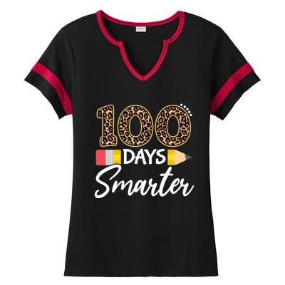 Leopard 100 Days Smarter Teacher Student 100th Day Of School Gift Ladies Halftime Notch Neck Tee