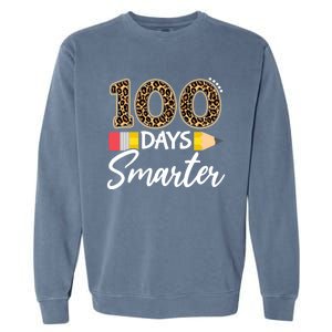 Leopard 100 Days Smarter Teacher Student 100th Day Of School Gift Garment-Dyed Sweatshirt