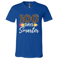 Leopard 100 Days Smarter Teacher Student 100th Day Of School Gift V-Neck T-Shirt