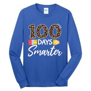 Leopard 100 Days Smarter Teacher Student 100th Day Of School Gift Tall Long Sleeve T-Shirt