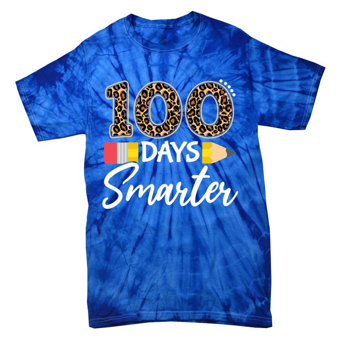 Leopard 100 Days Smarter Teacher Student 100th Day Of School Gift Tie-Dye T-Shirt