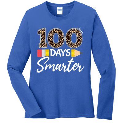 Leopard 100 Days Smarter Teacher Student 100th Day Of School Gift Ladies Long Sleeve Shirt