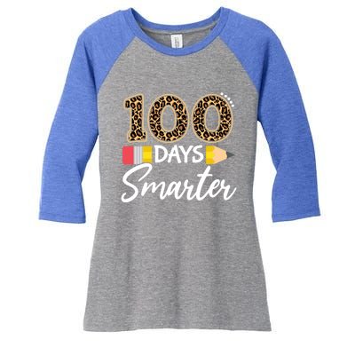 Leopard 100 Days Smarter Teacher Student 100th Day Of School Gift Women's Tri-Blend 3/4-Sleeve Raglan Shirt