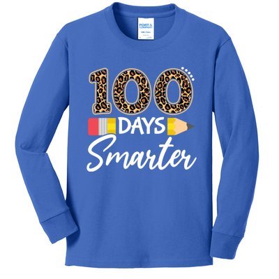 Leopard 100 Days Smarter Teacher Student 100th Day Of School Gift Kids Long Sleeve Shirt