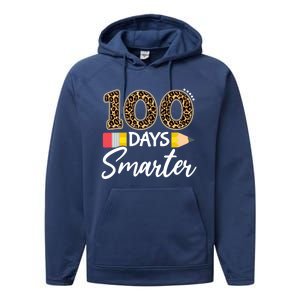 Leopard 100 Days Smarter Teacher Student 100th Day Of School Gift Performance Fleece Hoodie