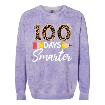 Leopard 100 Days Smarter Teacher Student 100th Day Of School Cute Gift Colorblast Crewneck Sweatshirt