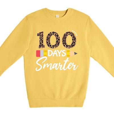 Leopard 100 Days Smarter Teacher Student 100th Day Of School Cute Gift Premium Crewneck Sweatshirt