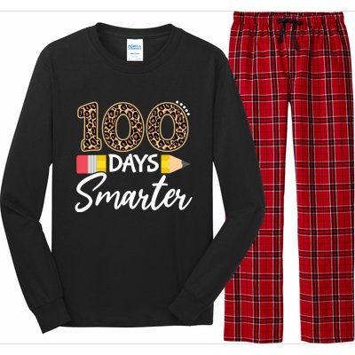 Leopard 100 Days Smarter Teacher Student 100th Day Of School Cute Gift Long Sleeve Pajama Set