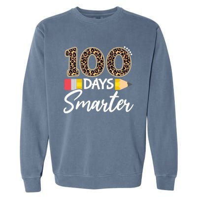 Leopard 100 Days Smarter Teacher Student 100th Day Of School Cute Gift Garment-Dyed Sweatshirt