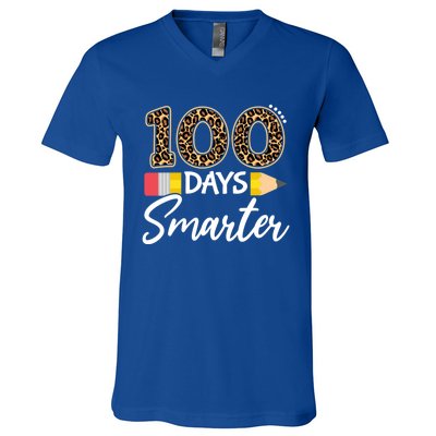 Leopard 100 Days Smarter Teacher Student 100th Day Of School Cute Gift V-Neck T-Shirt