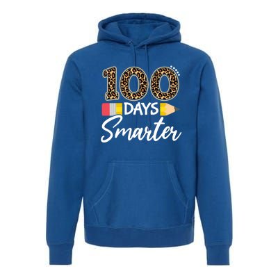 Leopard 100 Days Smarter Teacher Student 100th Day Of School Cute Gift Premium Hoodie