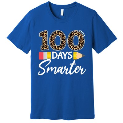 Leopard 100 Days Smarter Teacher Student 100th Day Of School Cute Gift Premium T-Shirt