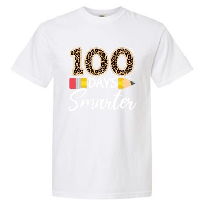 Leopard 100 Days Smarter Teacher Student 100th Day Of School Cute Gift Garment-Dyed Heavyweight T-Shirt