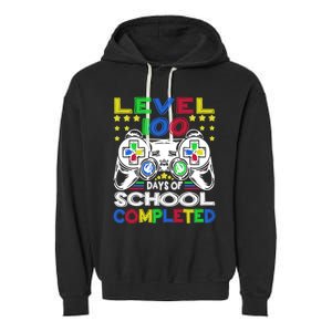 Level 100 Days Of School Completed 100th Day Gamer Boys Kids Garment-Dyed Fleece Hoodie