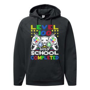 Level 100 Days Of School Completed 100th Day Gamer Boys Kids Performance Fleece Hoodie