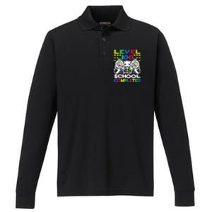 Level 100 Days Of School Completed 100th Day Gamer Boys Kids Performance Long Sleeve Polo