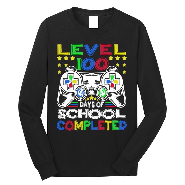 Level 100 Days Of School Completed 100th Day Gamer Boys Kids Long Sleeve Shirt