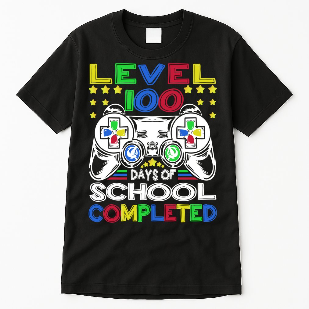Level 100 Days Of School Completed 100th Day Gamer Boys Kids Tall T-Shirt