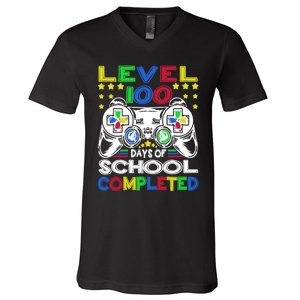 Level 100 Days Of School Completed 100th Day Gamer Boys Kids V-Neck T-Shirt