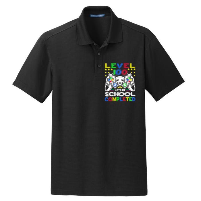 Level 100 Days Of School Completed 100th Day Gamer Boys Kids Dry Zone Grid Polo