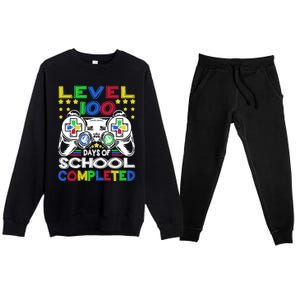 Level 100 Days Of School Completed 100th Day Gamer Boys Kids Premium Crewneck Sweatsuit Set