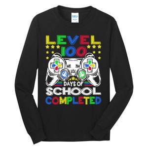 Level 100 Days Of School Completed 100th Day Gamer Boys Kids Tall Long Sleeve T-Shirt