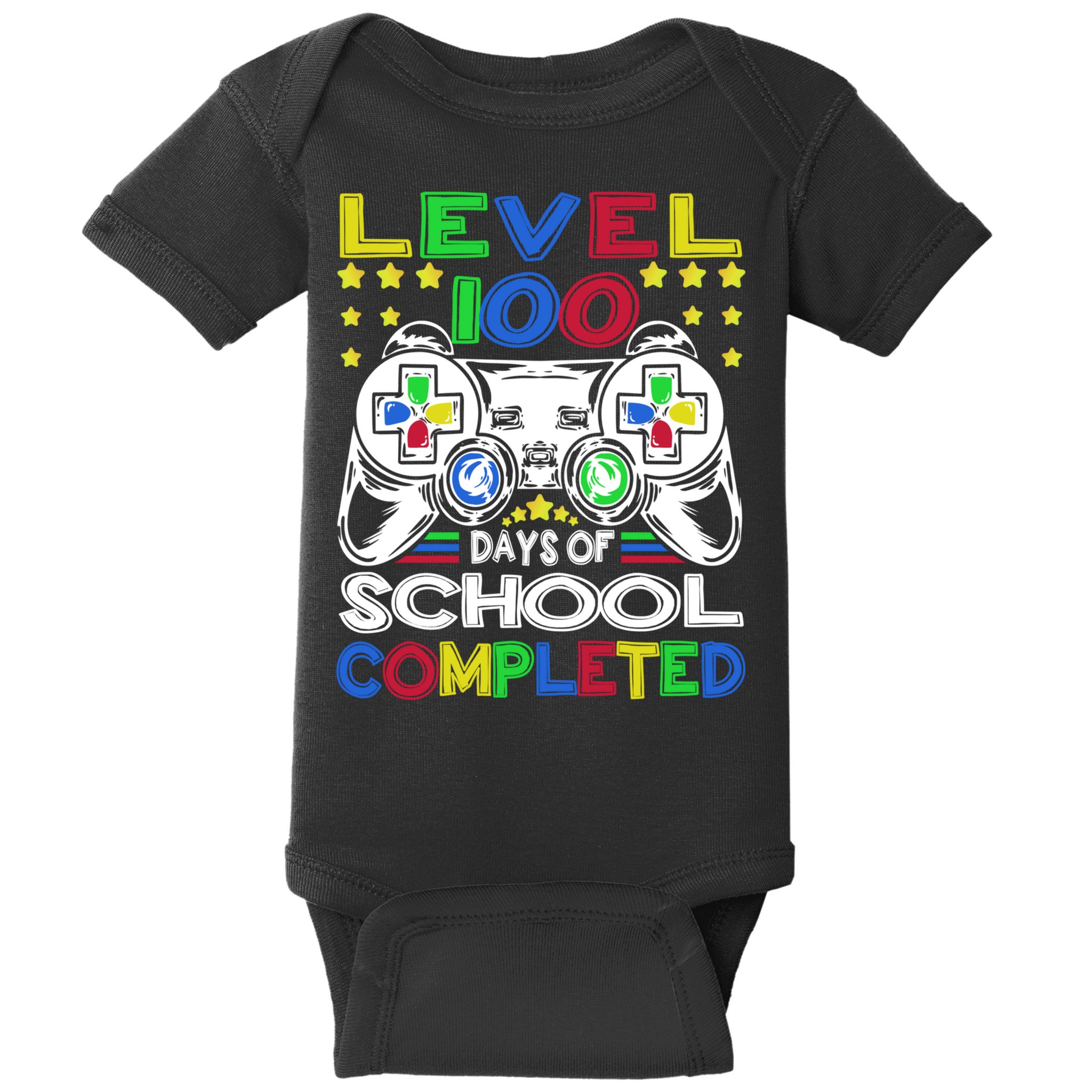 Level 100 Days Of School Completed 100th Day Gamer Boys Kids Baby Bodysuit