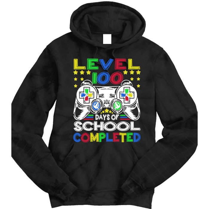 Level 100 Days Of School Completed 100th Day Gamer Boys Kids Tie Dye Hoodie