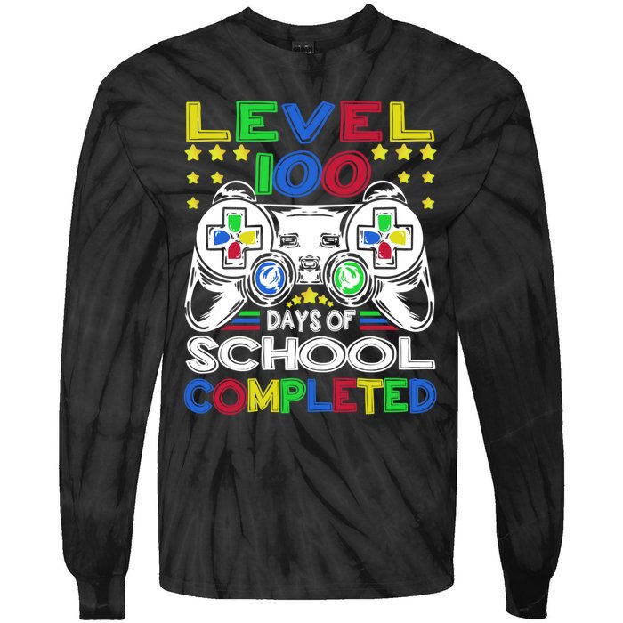 Level 100 Days Of School Completed 100th Day Gamer Boys Kids Tie-Dye Long Sleeve Shirt