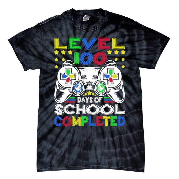 Level 100 Days Of School Completed 100th Day Gamer Boys Kids Tie-Dye T-Shirt