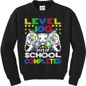 Level 100 Days Of School Completed 100th Day Gamer Boys Kids Kids Sweatshirt