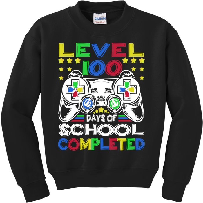 Level 100 Days Of School Completed 100th Day Gamer Boys Kids Kids Sweatshirt