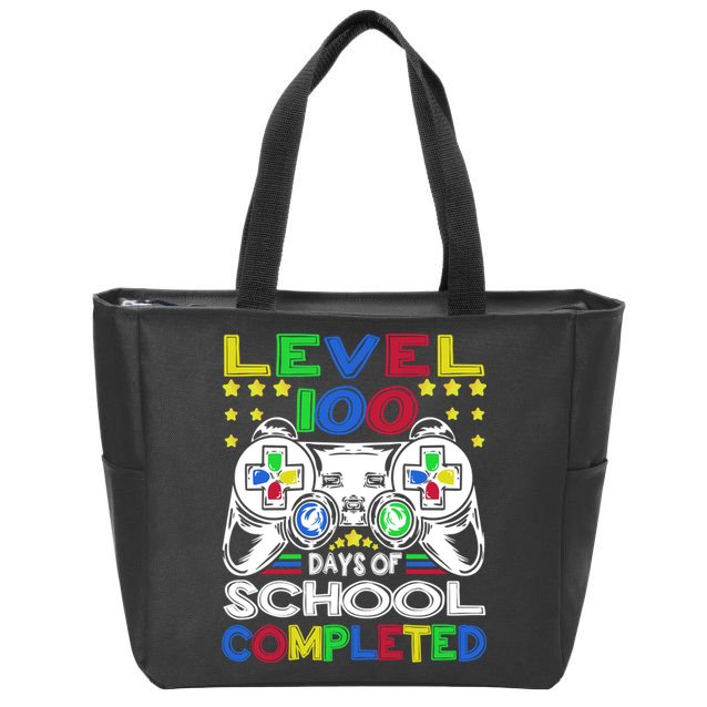 Level 100 Days Of School Completed 100th Day Gamer Boys Kids Zip Tote Bag