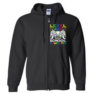 Level 100 Days Of School Completed 100th Day Gamer Boys Kids Full Zip Hoodie