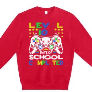 Level 100 Days Of School Completed 100th Day Gamer Boys Kids Premium Crewneck Sweatshirt